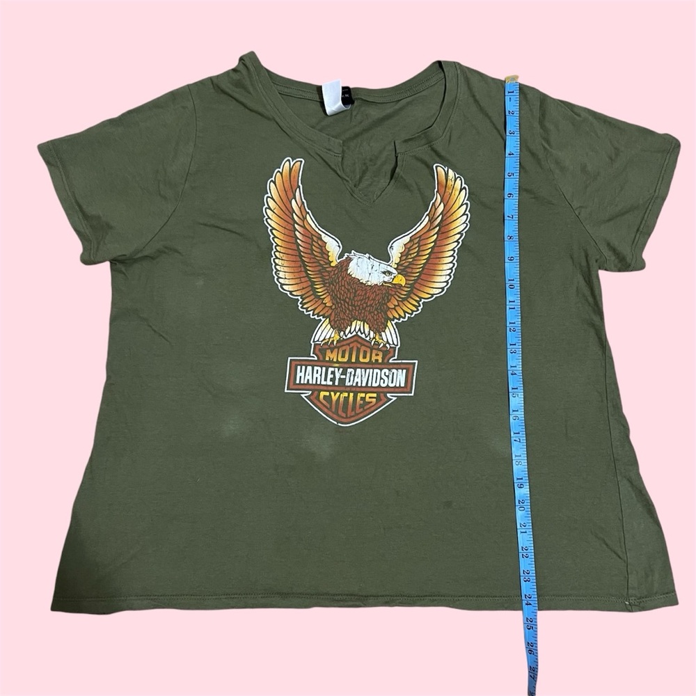 y2k Women Harley Davidson Retro T-shirt Top V Neck Eagle